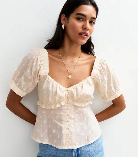 Women's Cream Polka Dot Milkmaid Top