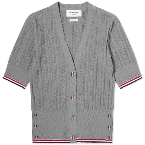 Short Sleeve Stripe Knit Cardigan