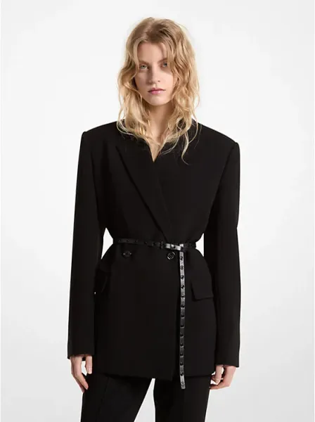 Belted Crepe Double-Breasted Blazer