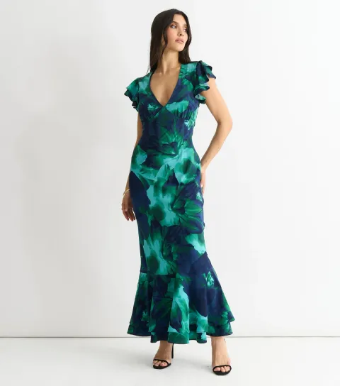 Gini London Women's Green Floral Print Maxi Dress