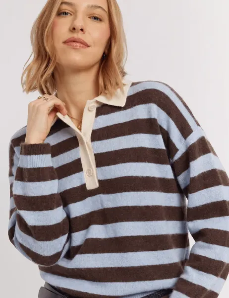 Chinti & Parker Pure Merino Wool Striped Collared Relaxed Sweatshirt