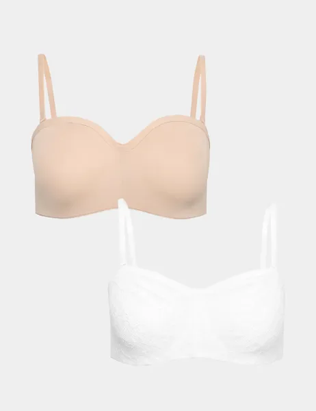 Marks & Spencer 2 Pack Jasmine Lace Wired Strapless Bras A-E White Mix