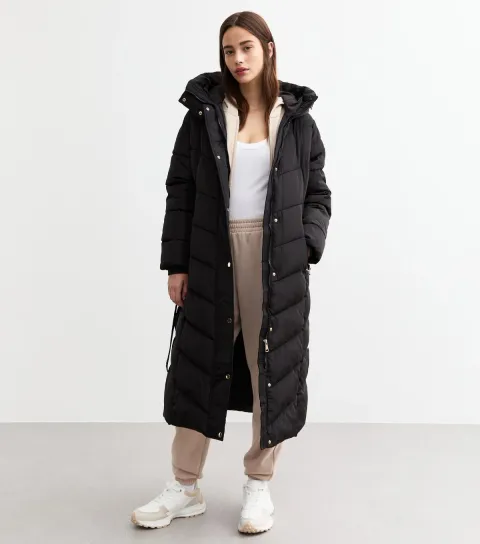 Cameo Rose Women's Black Hooded Longline Puffer Coat