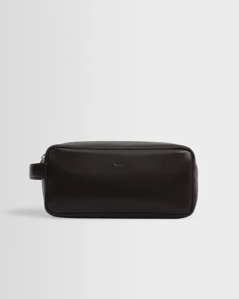 Wells - Dark Brown Grain Leather Washbag