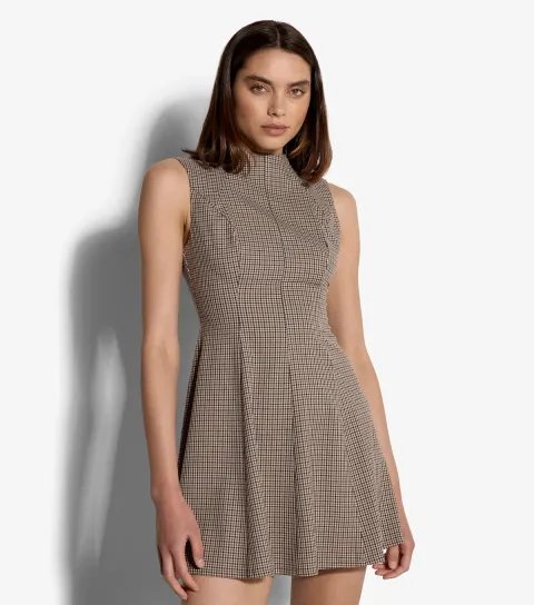 Apricot Women's Stone Check Sleeveless Flared Mini Dress
