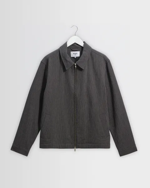 Eldon - Dark Navy and Ecru Double-Faced Stripe Cotton Jacket