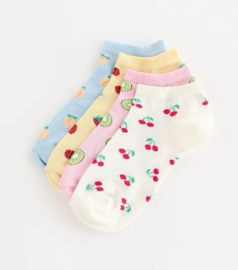 Pack of 4 Multicolour Cotton Rich Fruit Pattern Trainer Socks
