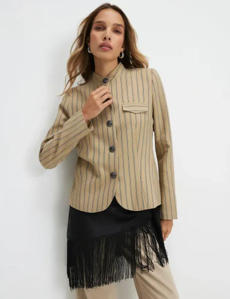 River Island Stripe Pocket Detail Jacket Beige Mix