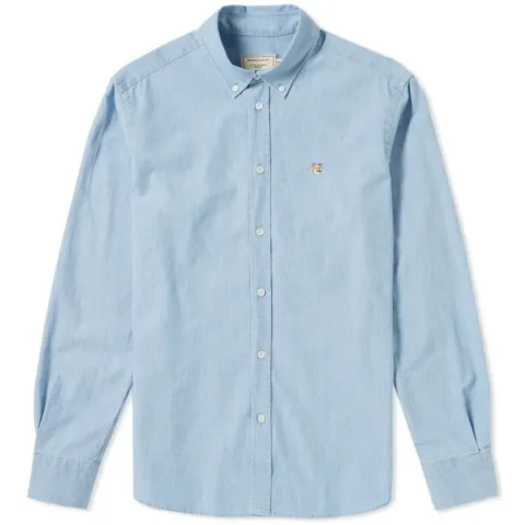 Maison Kitsuné Button Down Fox Head Embroidery Chambray Shirt