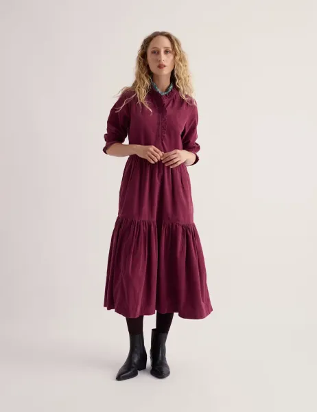 Cotton Rich Cord Midi Waisted Dress Purple