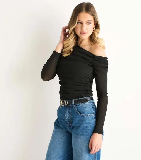 Women's Black Jersey Off Shoulder Top
