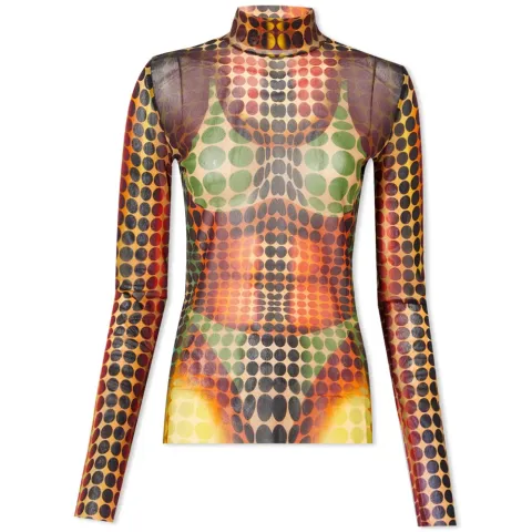 Cyber Print High Neck Mesh Top