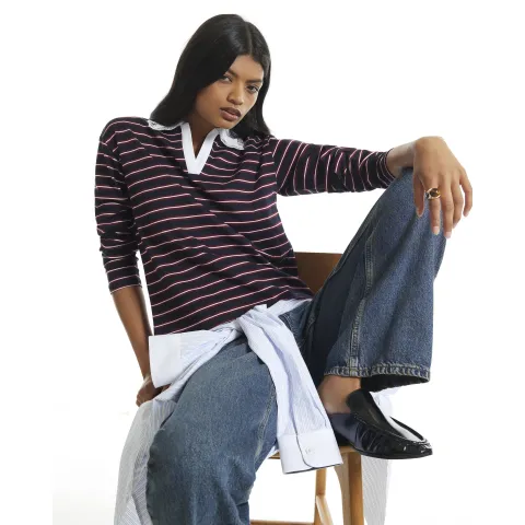 River Island Stripe Cotton Lace Collar Rugby Top