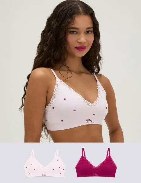 Boux Avenue 2 Pack Lace Seamless Bralettes Berry
