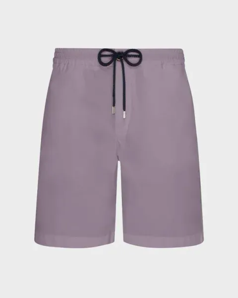 Vilebrequin Men Satin Cotton Elastic Waist Bermuda Shorts Solid