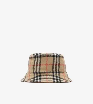 Reversible Check Wool Bucket Hat in Archive beige
