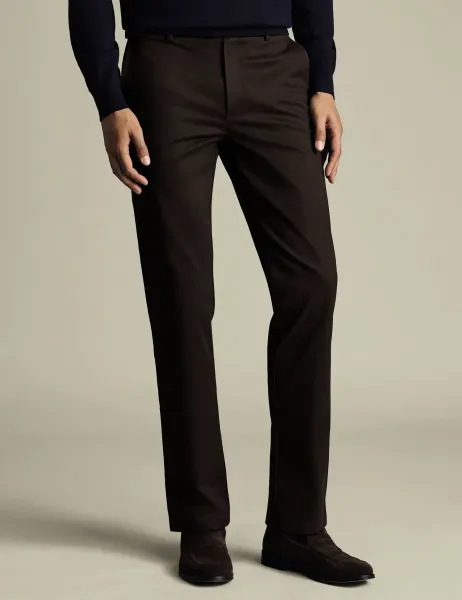 Charles Tyrwhitt Slim Fit Cotton Rich Ultimate Non-Iron Chinos Brown