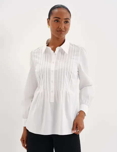 Finery London Cotton Rich Collared Pintuck Shirt White
