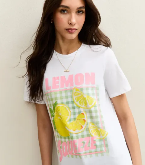 Women's White Lemon Squeeze Print Relaxed Fit T-Shirt