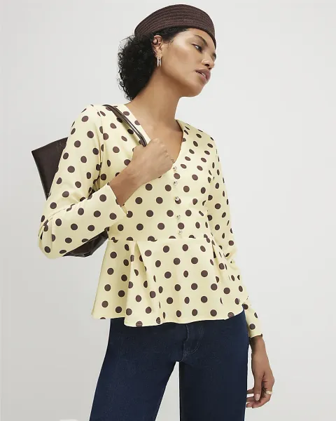 River Island Button Front Spot Print Peplum Top