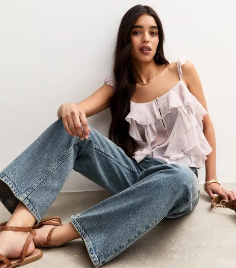 Women's Blue Vintage Tint Low Rise Wide Leg Jeans