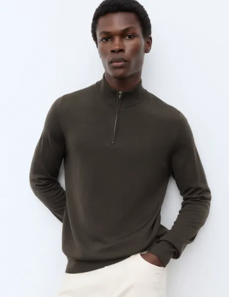 Autograph Pure Extra Fine Merino Wool Half Zip Jumper Dark Taupe
