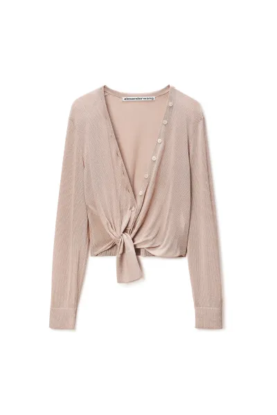 CRYSTAL HOTFIX KNOTTED DEEP V-NECK CARDIGAN