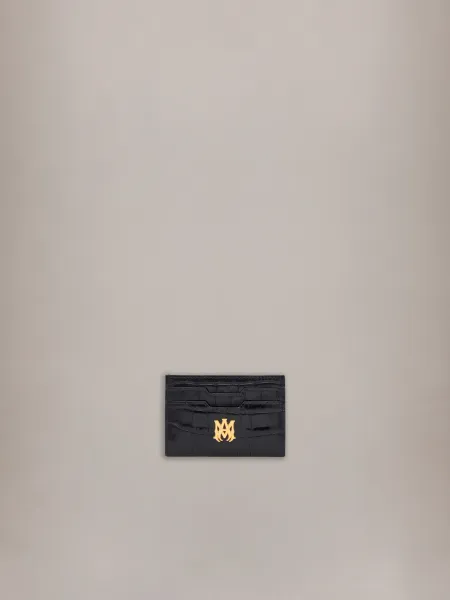 AMIRI CROC EMBOSSED CARD HOLDER - BLACK