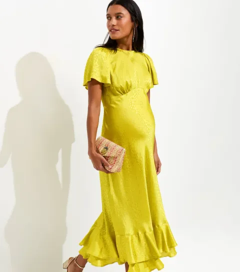 Women's Maternity Light Green Feather Jaquard Satin Midi Dress