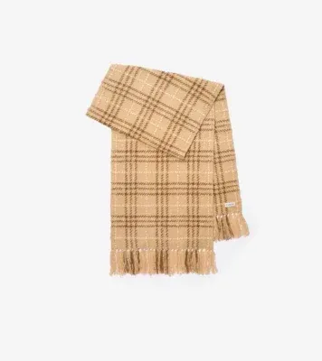 Embellished Check Bouclé Scarf in Finch beige