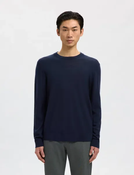 Selected Pure Merino Crew Neck Jumper Navy
