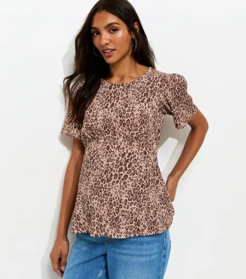 Women's Maternity Brown Leopard Print Half Moon Top