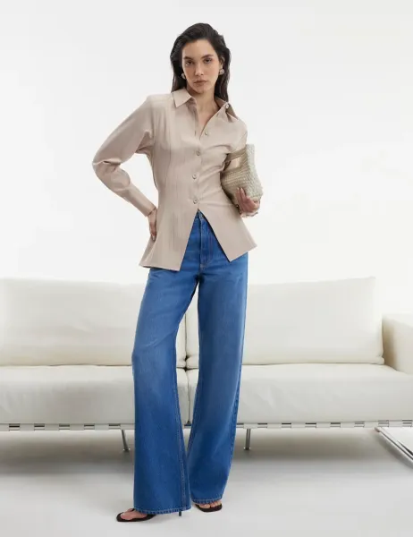 River Island Relaxed High Waisted Straight Leg Jeans Blue Denim