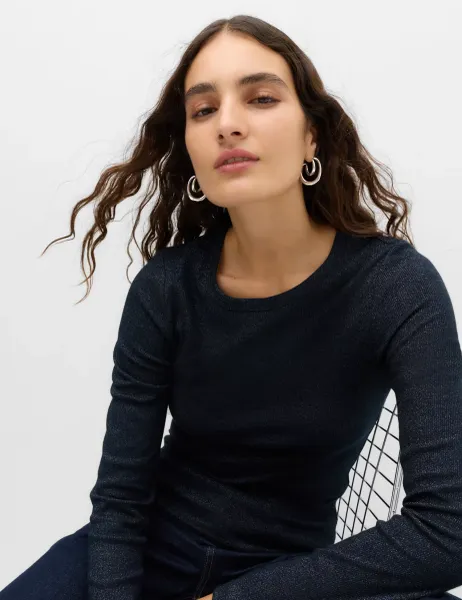 Marks & Spencer Cotton Rich Sparkly Top Navy
