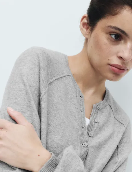 Marks & Spencer Knitted Oversized Henley Lounge Jumper Grey Marl