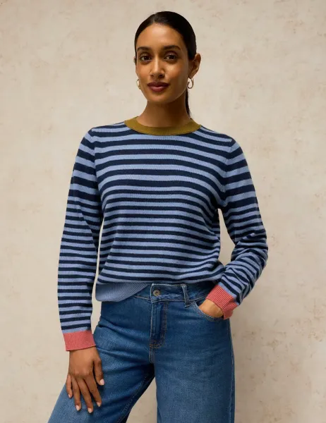 White Stuff V Neck Jumper With Wool Blue Mix