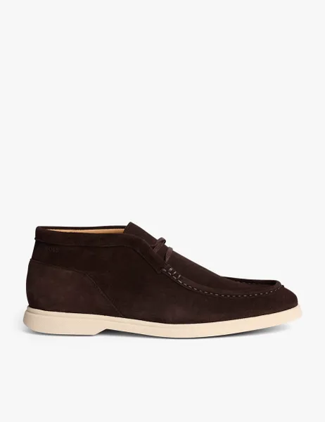 Boss Suede Lace Up Desert Boots Dark Brown
