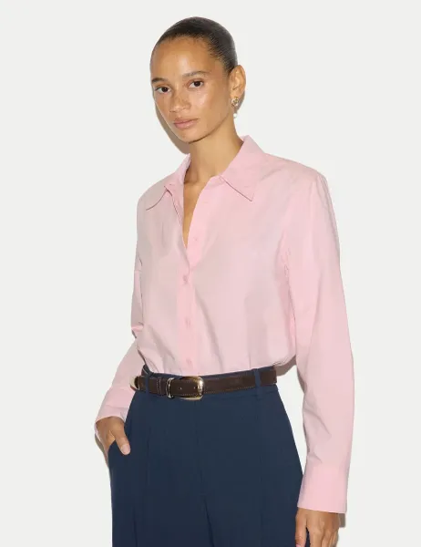 Jigsaw Pure Cotton Collared Relaxed Shirt Pink