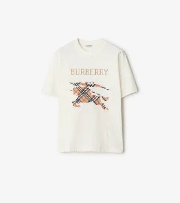 Cross Stitch Knight Cotton T-shirt in Chalk white