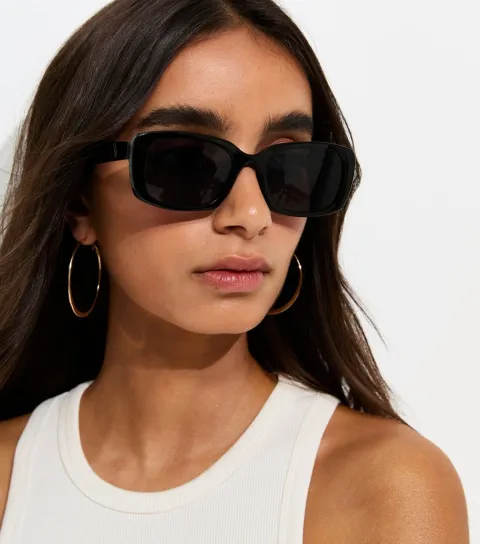New Look Black Oversized Rectangle Frame Sunglasses