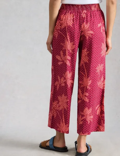 White Stuff Linen Rich Printed Wide Leg Culottes Pink Mix