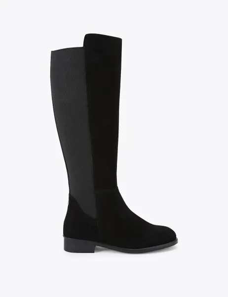 Carvela Suede Round Toe Knee High Boots Black