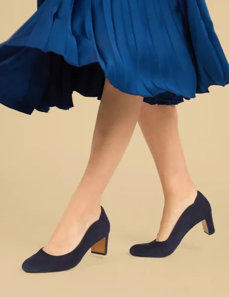 Jones Bootmaker Wide Fit Suede Block Heel Court Shoes Navy