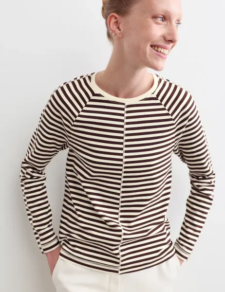 Jaeger Striped Seam Detail Top Chocolate Mix