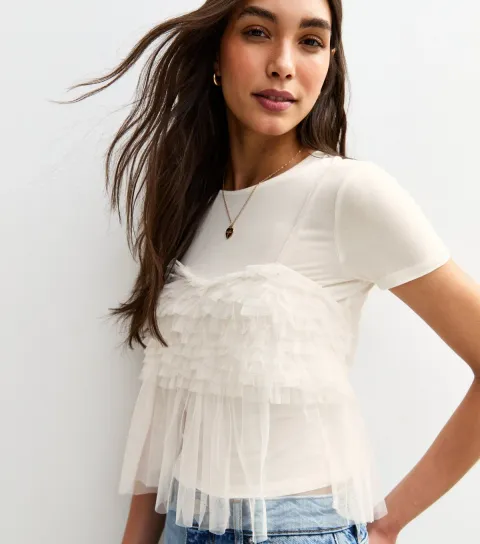 Women's Off White 2 in 1 Tulle Cami Top and T-Shirt