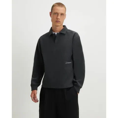 River Island Embroidered Buttoned Polo Sweatshirt