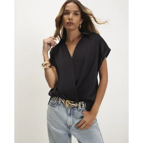 River Island Collared Satin Wrap Blouse