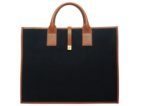 Aurora Large Logo Jacquard Print Tote Bag - Black/Tan