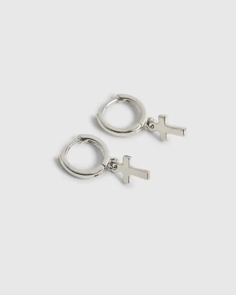 River Island Cross Drop Hoop Earrings
