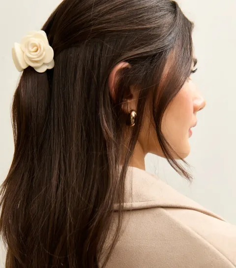 Cream Rose Flower Claw Clip